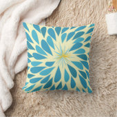 Aqua und Gelbe Sternexplosion Moderne Blume Kissen (Decke)