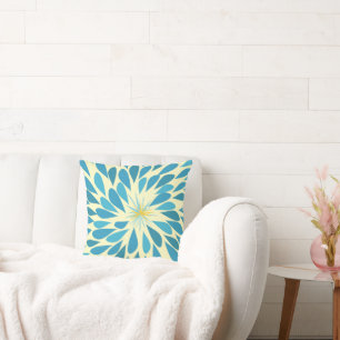Aqua und Gelbe Sternexplosion Moderne Blume Kissen