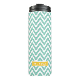 Aqua und Gelbe Zickzack Monogramm Thermosbecher