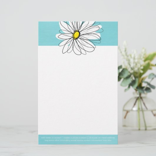 Aqua und gelber weißlicher Daisy benutzerdefiniert Briefpapier (Stehend Vorderseite)