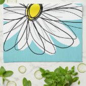 Aqua und gelber weißlicher Daisy benutzerdefiniert Geschirrtuch (Gefaltet)