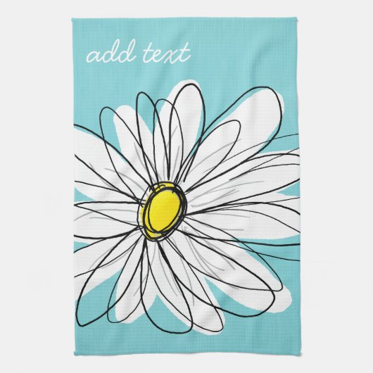 Aqua und gelber weißlicher Daisy benutzerdefiniert Geschirrtuch (Vertikal)