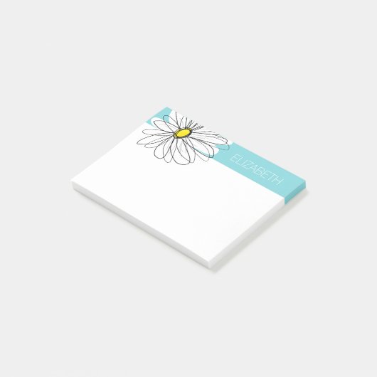 Aqua und gelber weißlicher Daisy benutzerdefiniert Post-it Klebezettel (angewinkelt)