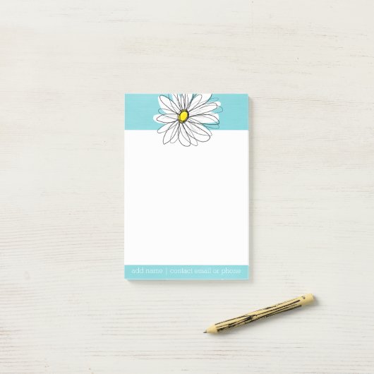 Aqua und gelber weißlicher Daisy benutzerdefiniert Post-it Klebezettel (Auf Schreibtisch)