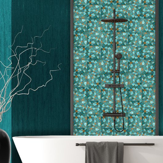 Aqua und Gold abstrakte Kegelzellen N3 Fliese