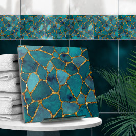 Aqua und Gold, abstrakte Kies N1 Fliese