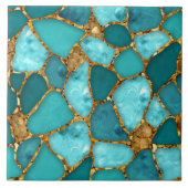 Aqua und Gold abstrakte Kies-Zellen N2 Fliese (Vorderseite)
