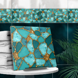 Aqua und Gold abstrakte Kies-Zellen N2 Fliese