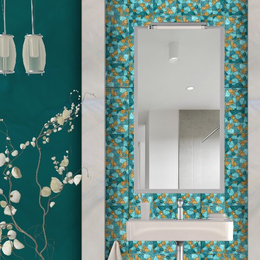 Aqua und Gold abstrakte Kieselsteine N4 Fliese