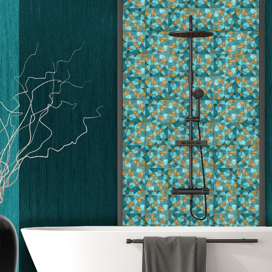 Aqua und Gold abstrakte Kieselsteine N4 Fliese