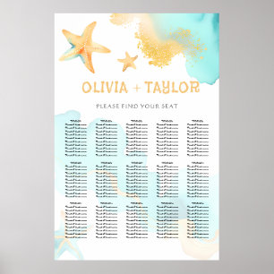 Aqua und Gold Aquarell Strand Seestern Hochzeit Poster
