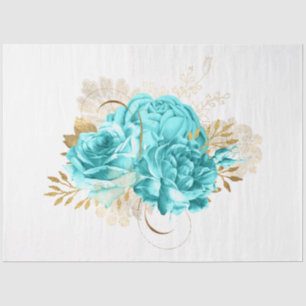Aqua- und Gold-Blumendesign 20 Seidenpapier