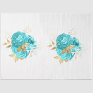 Aqua- und Gold-Blumendesign 9 Seidenpapier