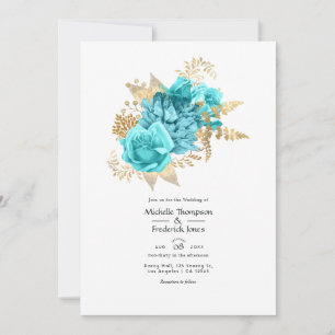 Aqua- und Gold-Blumenhochzeit Einladung