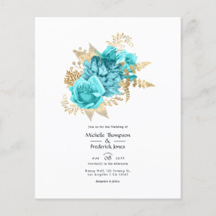 Aqua- und Gold-Blumenhochzeits-Einladung Flyer