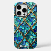 Aqua und Gold Grid Textur Case-Mate iPhone Hülle (Rückseite)