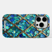 Aqua und Gold Grid Textur Case-Mate iPhone Hülle (Rückseite (Horizontal))