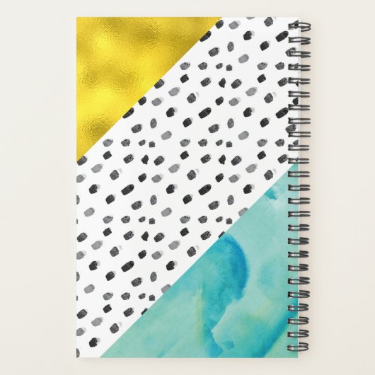 Aqua und Gold Mixed Media Mit Monogramm Planer (Rückseite)
