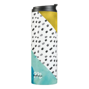 Aqua und Gold Mixed Media Mit Monogramm Thermosbecher