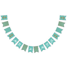 Aqua und Gold Nautical Wedding Bunting Wimpelkette