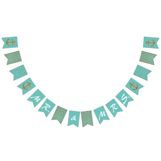 Aqua und Gold Nautical Wedding Bunting Wimpelkette (Alle)