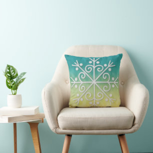 Aqua- und Gold-Ombre-Schneeflocken-Kunstkissen Kissen