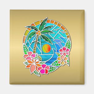 Aqua und Gold Ozean Palme Sommerlandschaft Magnet