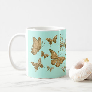 Aqua- und Gold-Schmetterlings-Kaffeetasse Kaffeetasse