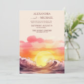 Aqua und Gold Wasserfarbe auf der Hochzeit am Stra Einladung (Stehend Vorderseite)