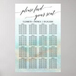 Aqua und Gold Wasserfarbe Beach Seekarte Poster