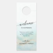 Aqua und Gold Watercolor Beach Hochzeitsgäste Türanhänger (Rückseite)