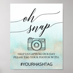 Aqua und Gold Watercolor Beach Oh Snap Zeichen Poster