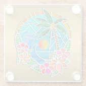 Aqua und Golden Ocean Palm Tree Sommerlandschaft Glasuntersetzer (Rückseite)