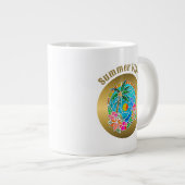Aqua und Golden Ocean Palm Tree Sommerlandschaft Jumbo-Tasse (Vorderseite Rechts)