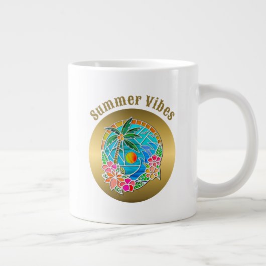 Aqua und Golden Ocean Palm Tree Sommerlandschaft Jumbo-Tasse (Rechts)