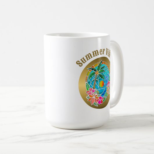 Aqua und Golden Ocean Palm Tree Sommerlandschaft Kaffeetasse (VorderseiteRechts)