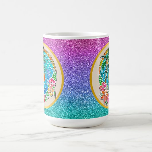 Aqua und Golden Ocean Palm Tree Sommerlandschaft Kaffeetasse (Mittel)