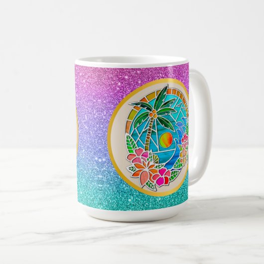Aqua und Golden Ocean Palm Tree Sommerlandschaft Kaffeetasse (VorderseiteRechts)