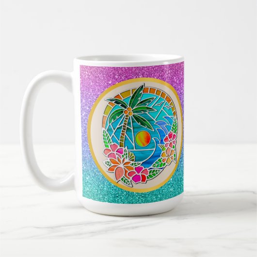 Aqua und Golden Ocean Palm Tree Sommerlandschaft Kaffeetasse (Links)
