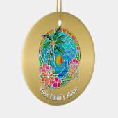 Aqua und Golden Ocean Palm Tree Sommerlandschaft Keramik Ornament (Rechts)