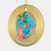 Aqua und Golden Ocean Palm Tree Sommerlandschaft Keramik Ornament (Links)