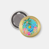 Aqua und Golden Ocean Palm Tree Sommerlandschaft Magnet (Vorderseite/Rückseite)