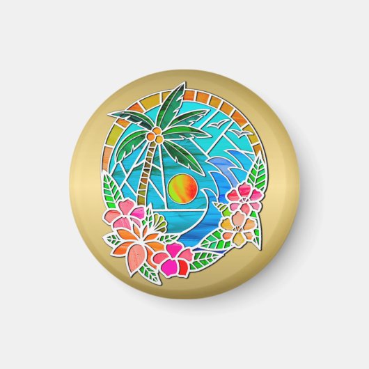 Aqua und Golden Ocean Palm Tree Sommerlandschaft Magnet (Vorne)