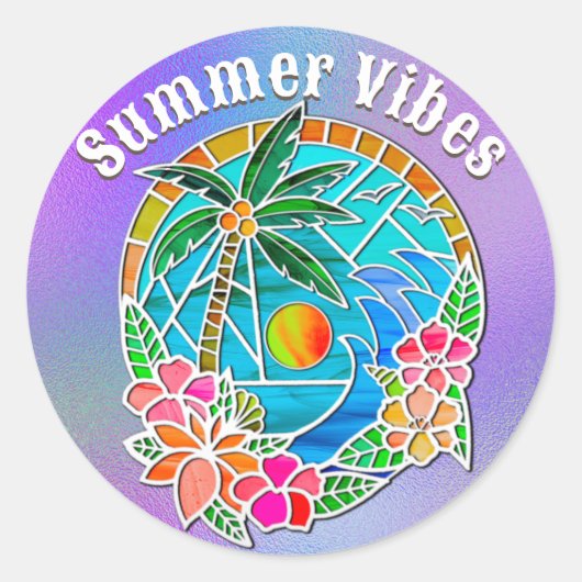 Aqua und Golden Ocean Palm Tree Sommerlandschaft Runder Aufkleber (Vorderseite)