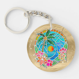 Aqua und Golden Ocean Palm Tree Sommerlandschaft Schlüsselanhänger