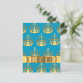 Aqua- und Goldkronenmuster Postkarte (Stehend Vorderseite)