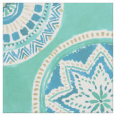 Aqua und Goldmächtige MEDAILLON Mandala Stoff (Nahaufnahme)