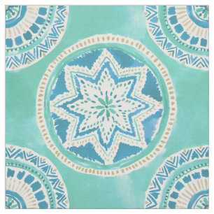 Aqua und Goldmächtige MEDAILLON Mandala Stoff