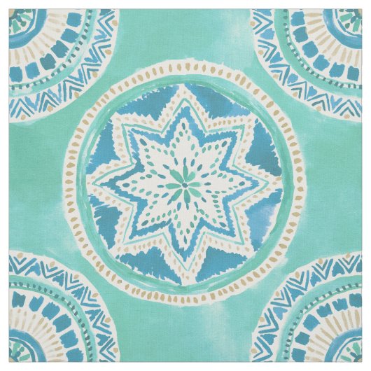 Aqua und Goldmächtige MEDAILLON Mandala Stoff (Muster)