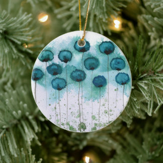 Aqua und Grau-Aqua-Blume Keramik Ornament